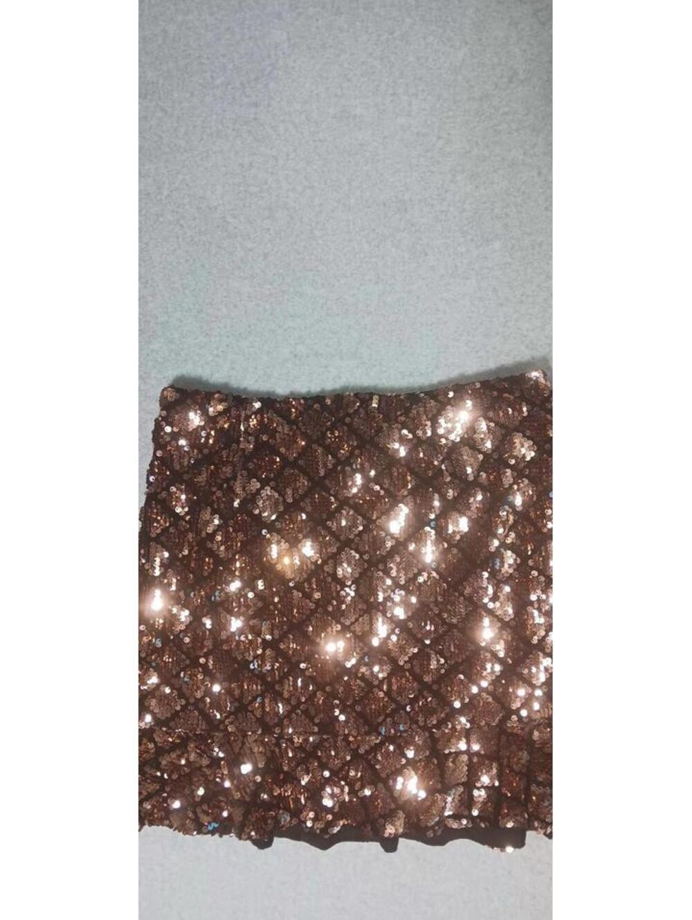 Forever 21 Sequin Mermaid Ruffled Mini Skirt Womens Size Medium Gold Diamond... - Picture 6 of 11